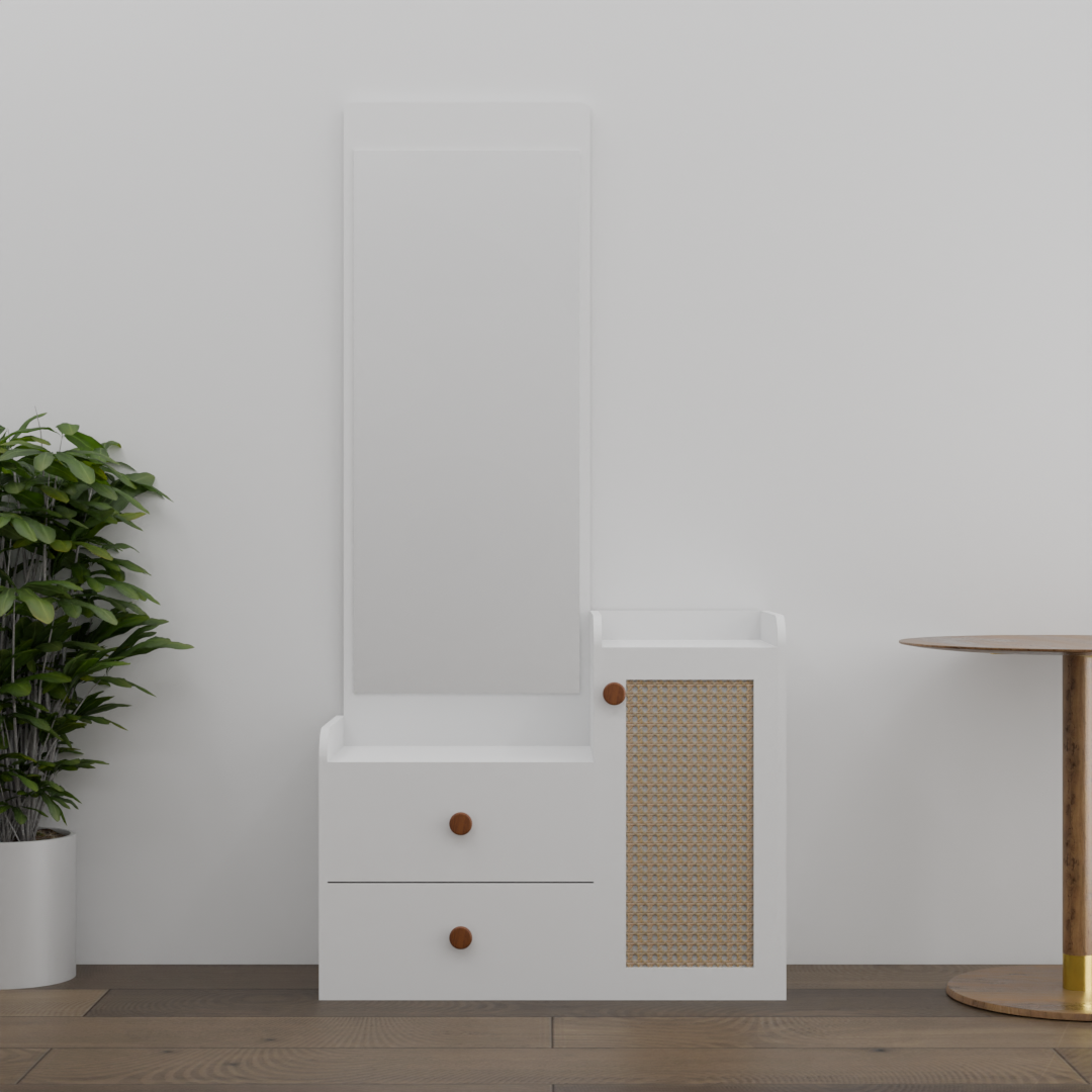 The Architectural Dresser Dressing Table with a wood finish