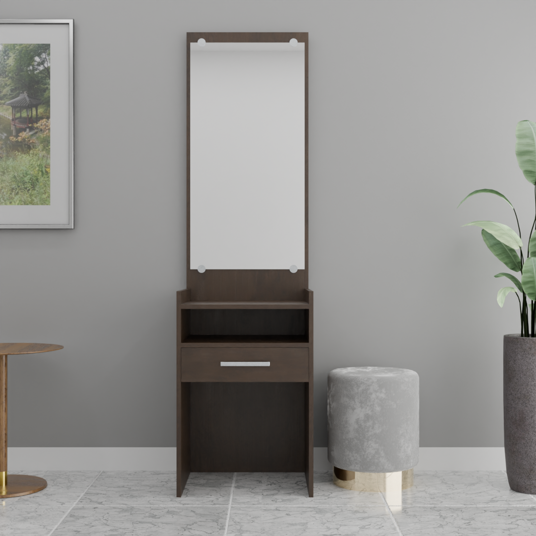 The Floral Inlay Vanity Dressing Table in a wood finish