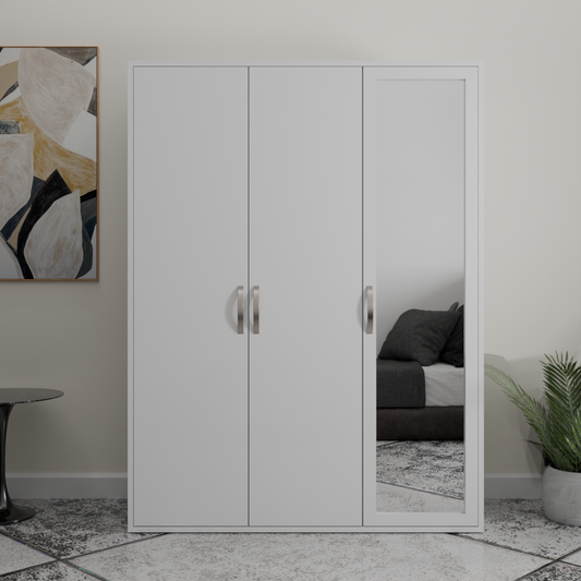 The Nexus Three door wardrobe in white color