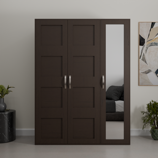 The Flux Three door Almirah wood finish