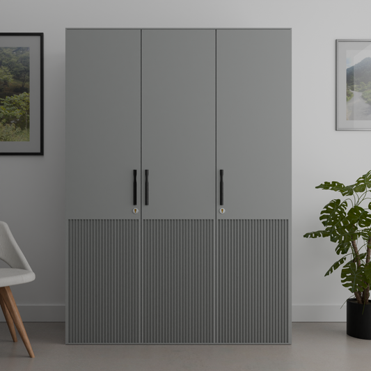 Nook 3 door almirah in grey color