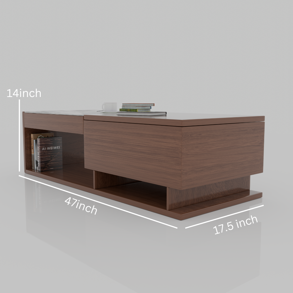 WOODEN RECTANGULAR Centre TABLE WITH MARBLE TOP