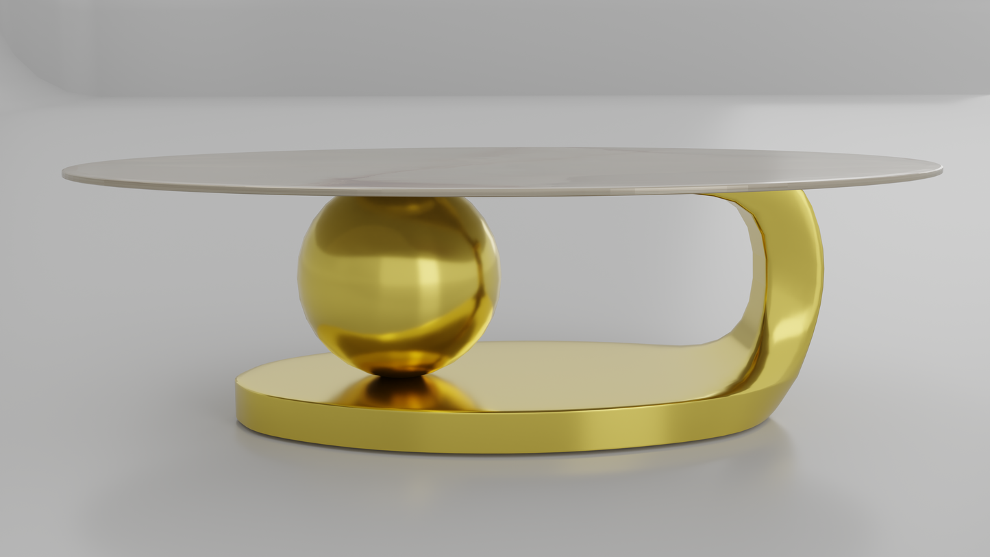 NATALIE & KOREAN MARBLE COFFE TABLE WITH GOLD S.S FRAMING