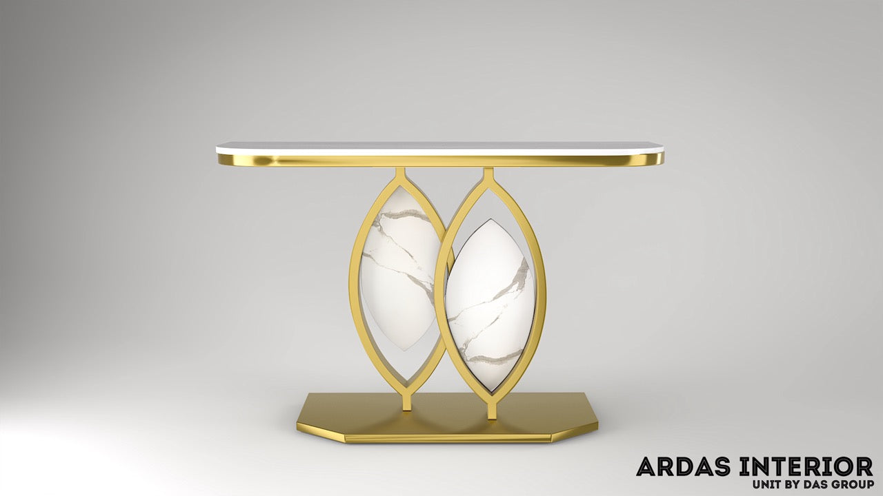 LOTUS GOLDEN CONSOLE WITH WHITE MARBLE