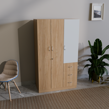 sarmen 3 door almirah with 3 drawer storage space