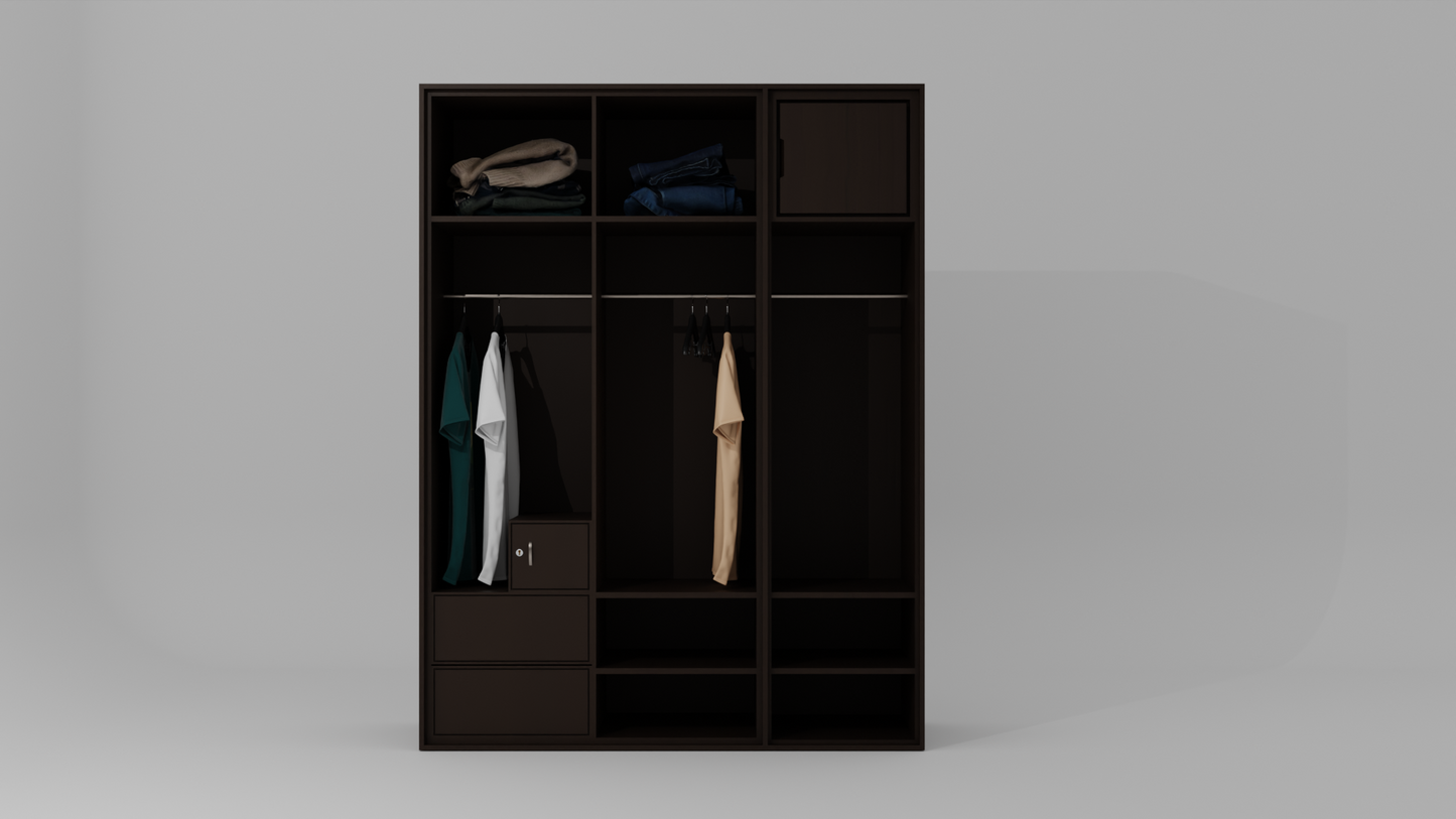 The Flux Three door Almirah wood finish