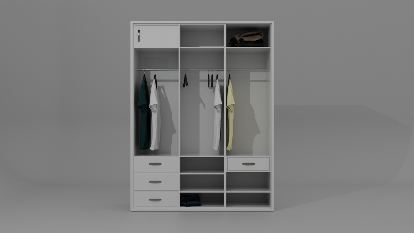 The Nexus Three door wardrobe in white color