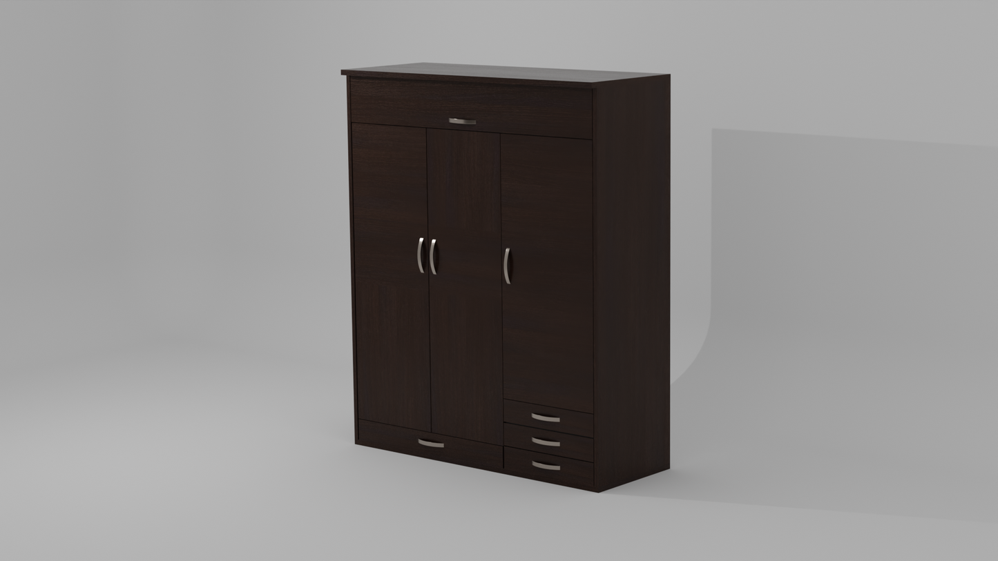 The Rainbow three door Wardrobe wood finish