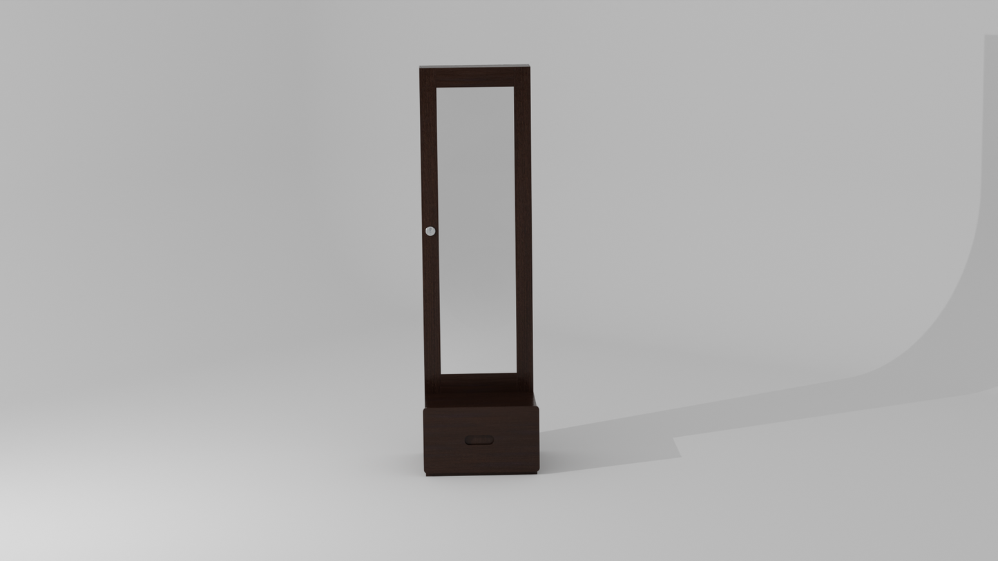 The Sculpted Mirror Dressing Table with a wood finish