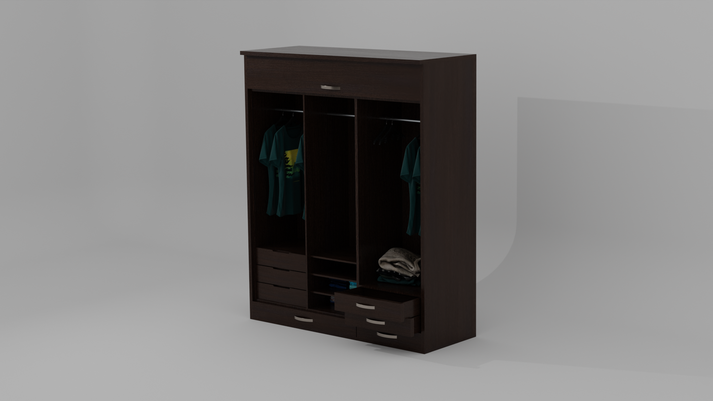 The Rainbow three door Wardrobe wood finish