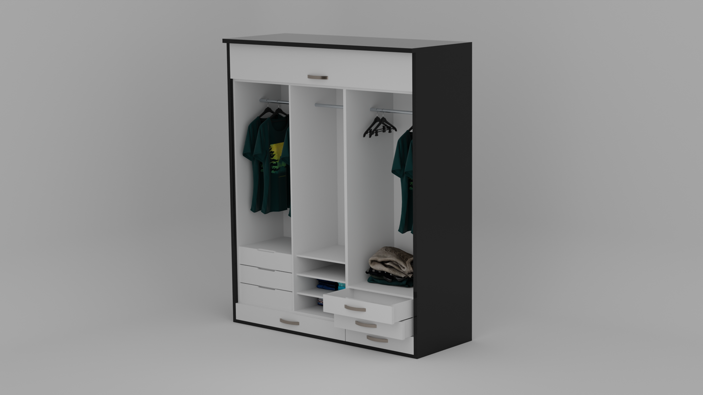 The Rainbow three door Wardrobe in black & white color