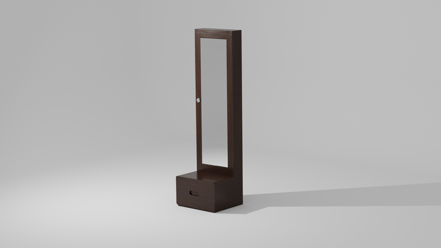 The Sculpted Mirror Dressing Table with a wood finish